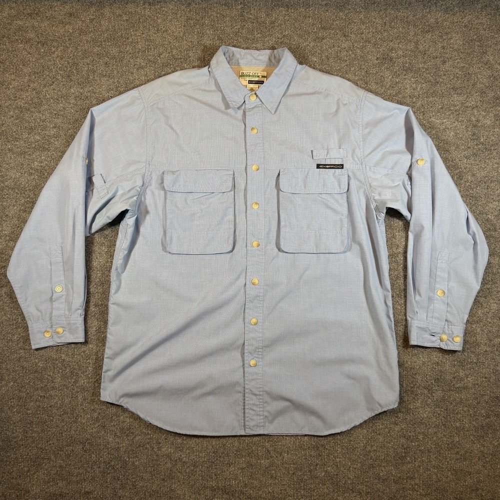 ExOfficio Buzz Off Insect Shield Long Sleeve Button Up Mens L Light Blue Active